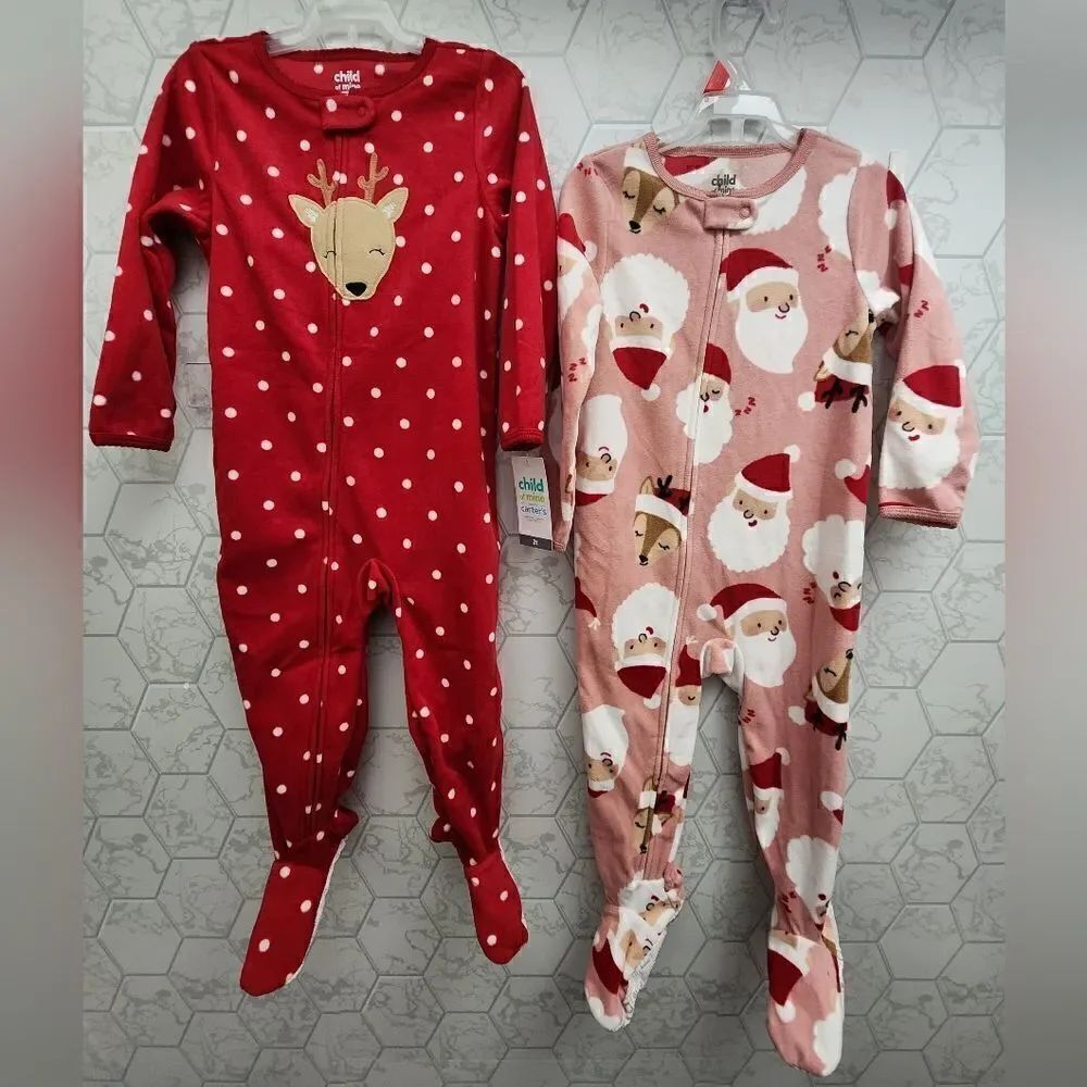 Nwt Christmas Toddler Footed Girls Pajama Bundle